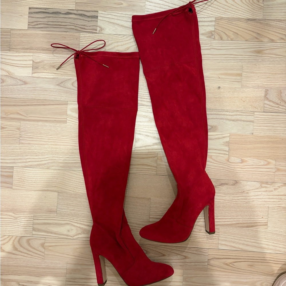 Red Over-the-Knee High Heel Boots